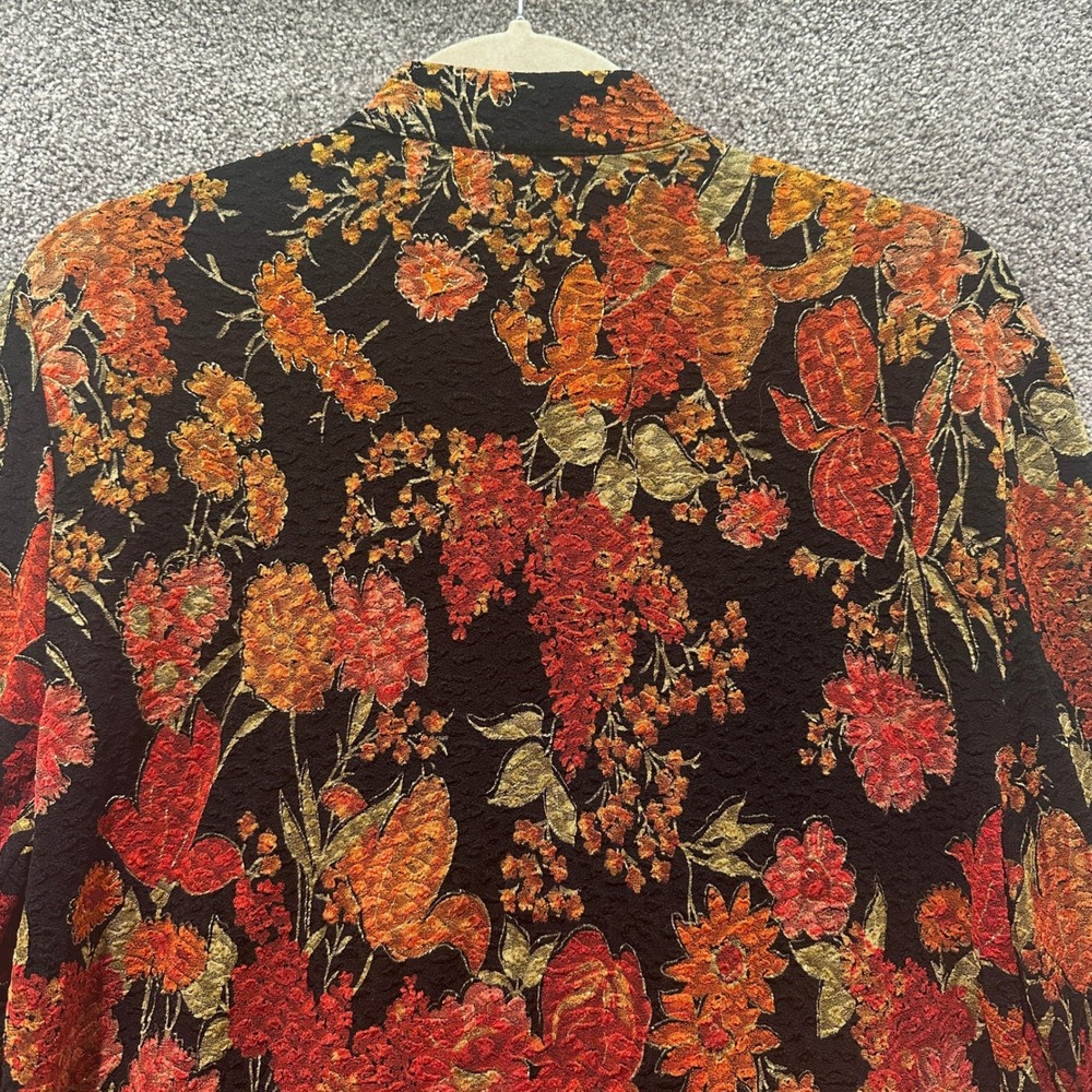Coldwater Creek Womens M Floral Brocade Open Front Cardigan Jacket Black Orange - Picture 9 of 10